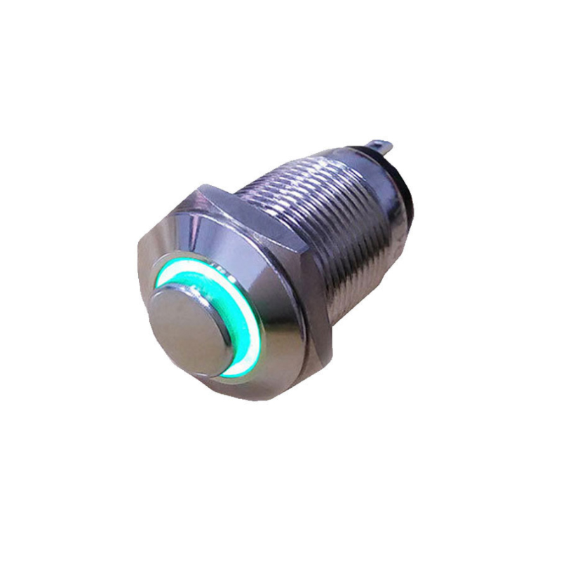 Waterproof 12mm self-locking metal button switch with light