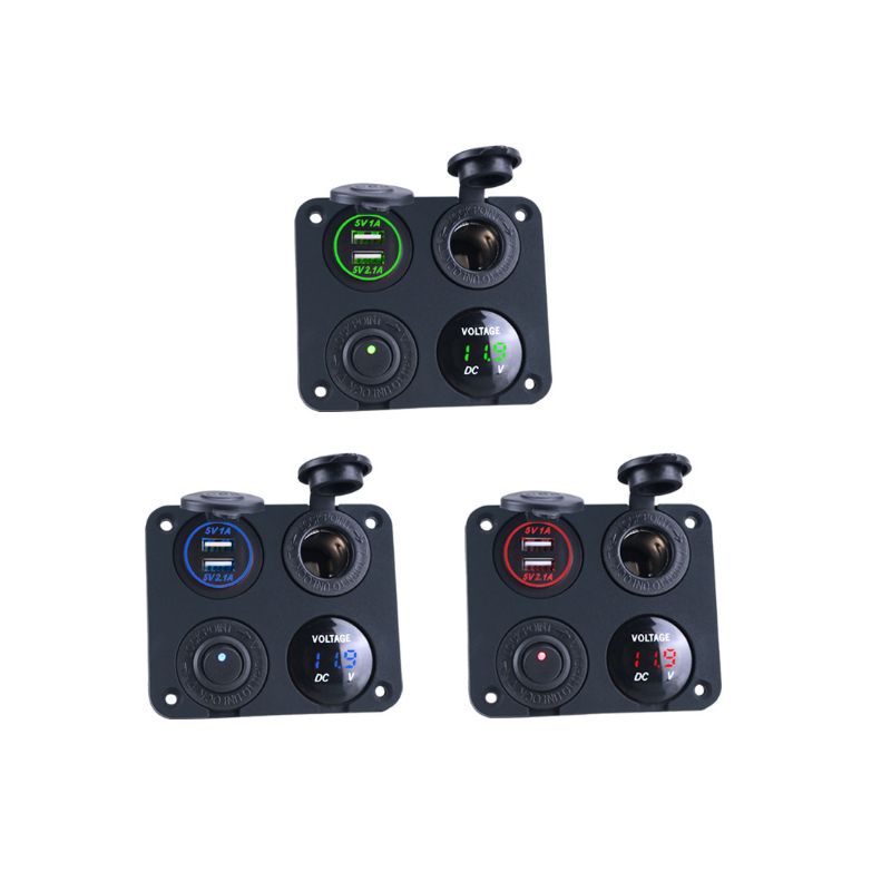 Automobile yacht refitting four hole panel with double USB car charging cigarette lighter plus mother seat plus voltmeter switch