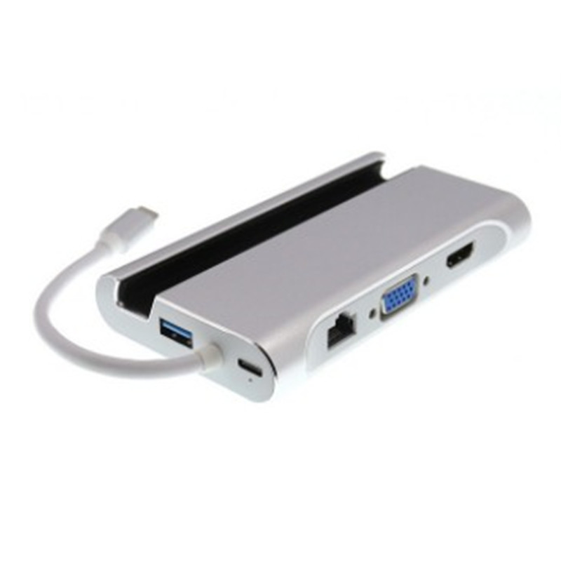 Type-C to network card hub / VGA / HDMI power supply type-C docking station type-C seven in one hub