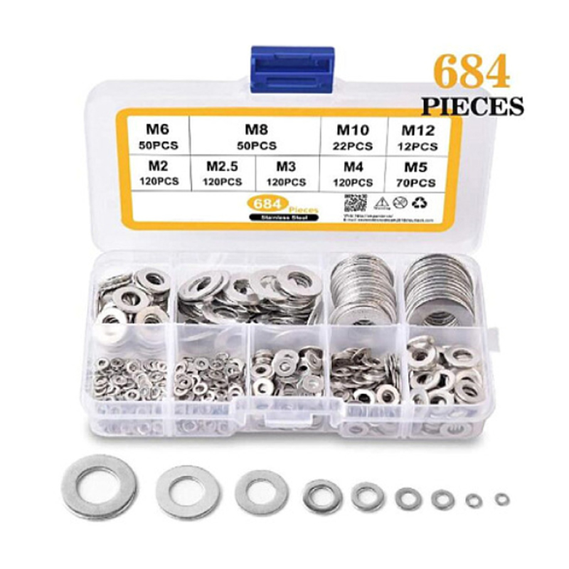 684pcs m2m3-m12 cross border explosion 304 stainless steel flat cushion box Huasi meson washer combination set