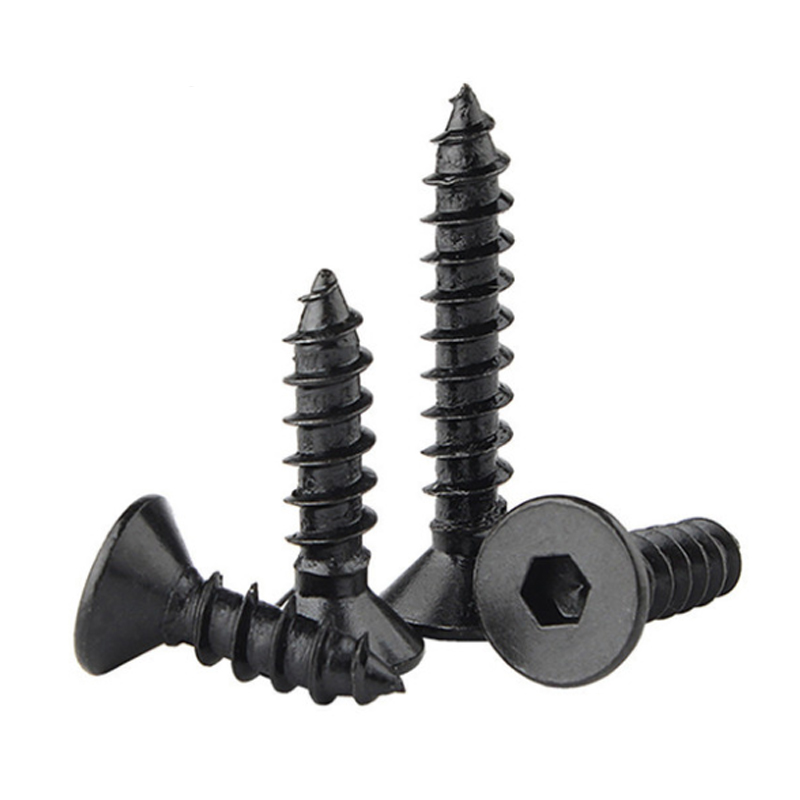 M3m4m5m6 high strength grade 8.8 black countersunk head hexagon socket self tapping screw black zinc KCa flat cup pointed tail screw