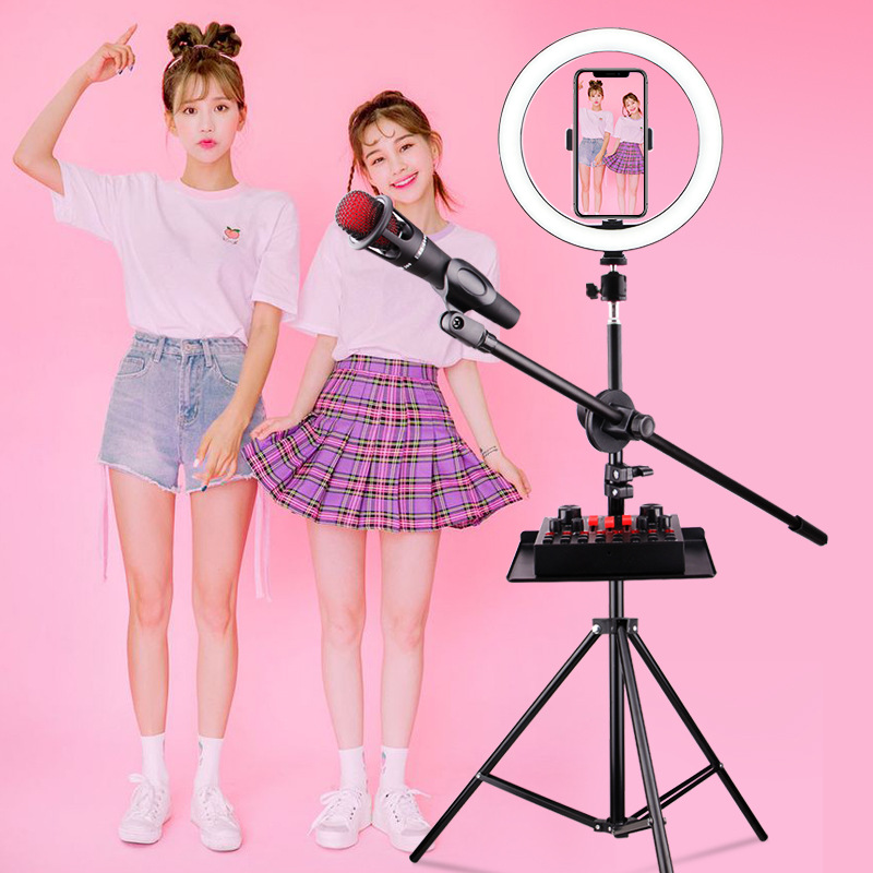 Mobile phone live broadcast bracket light filling lamp set Douyin multi-position selfie photography LED beauty lamp floor tripod 