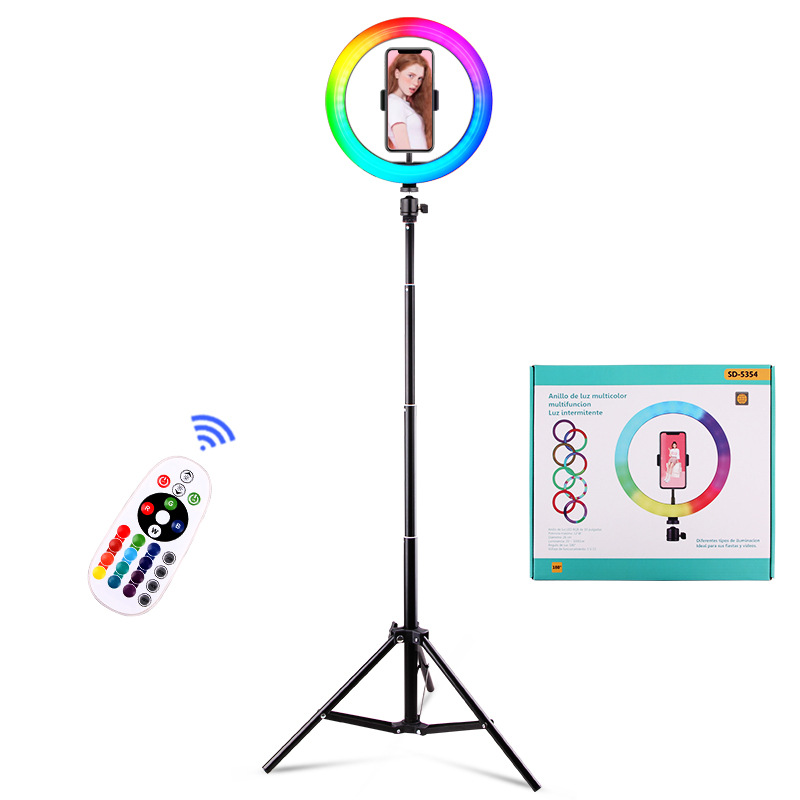 Mobile phone live broadcast beauty light vibrato fast hand ring RGB fill light cross-border outdoor photography bracket tripod