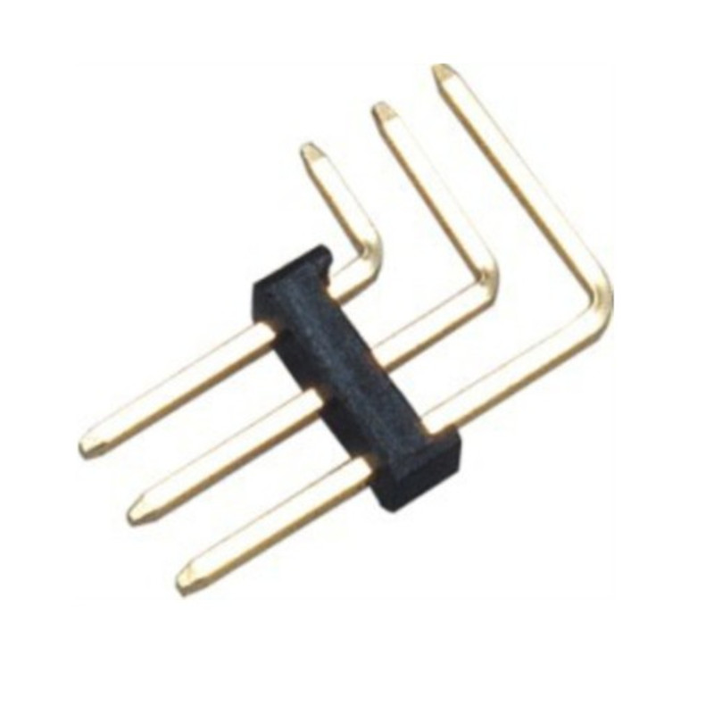 2.54 pitch, three-row pin header, single plastic 90 degree elbow leg, plastic height 2.5 connector