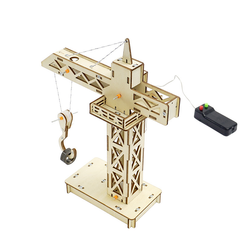 DIY science small experiment wooden remote control tower crane material package for children steam education handmade small crane