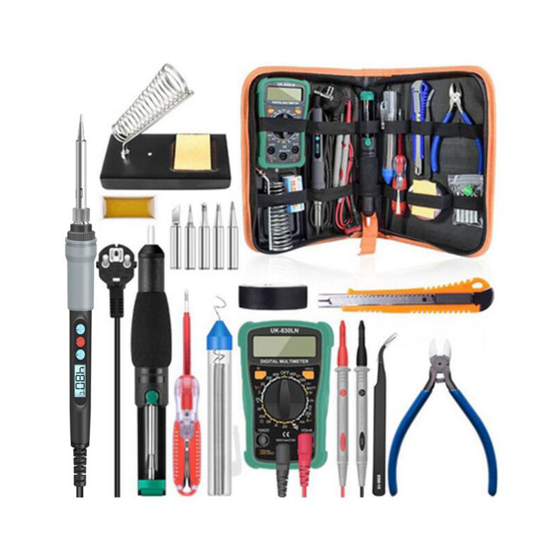 90W digital display soldering iron set LCD soldering iron tool kit with multimeter double ring solder suction pliers utility knife