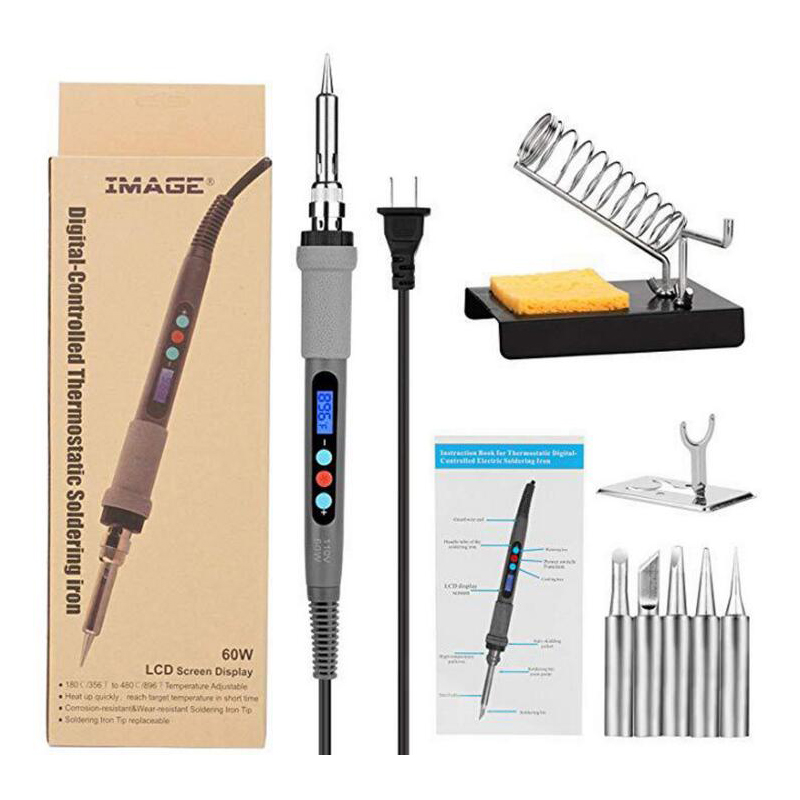 Adjustable temperature LCD electric soldering iron set Digital display electric Luo iron soldering iron welding gun 60W combination tool