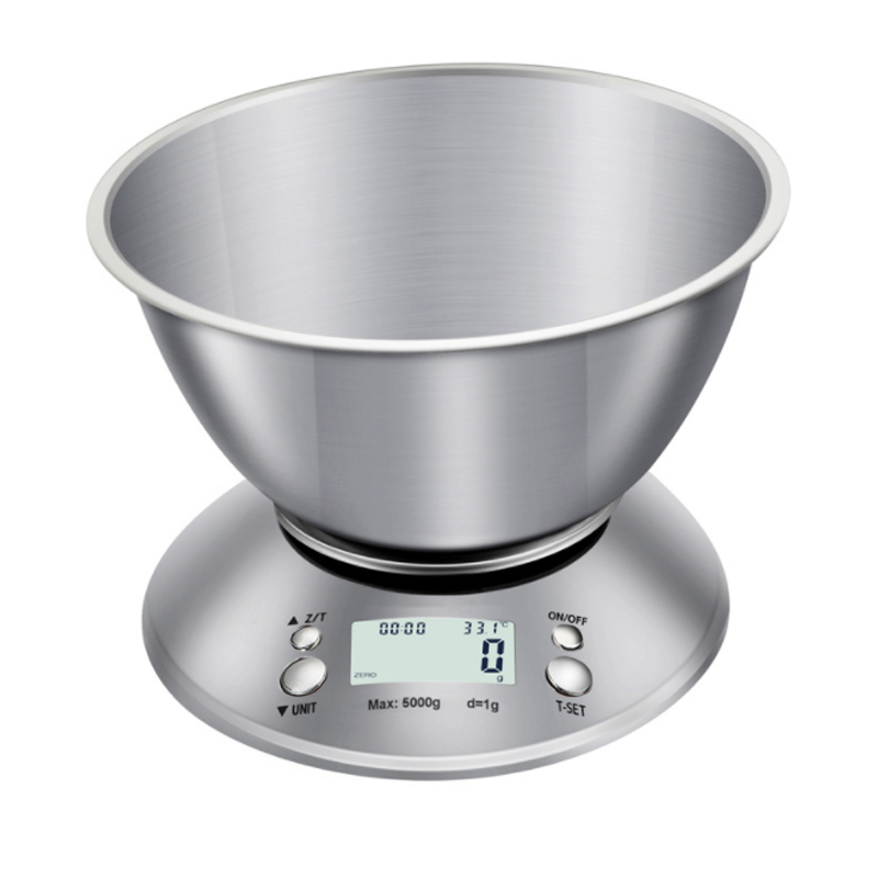Balança de cozinha doméstica de aço inoxidável 5kg/1g com tigela escala de grama de alimentos assados ​​3kg/0.1g pequena balança eletrônica plataforma