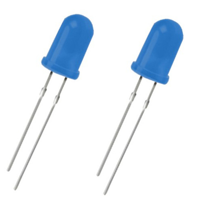 Contas de lâmpada transparentes de cabeça redonda de 5 mm, pés longos/pés curtos destacam cabelo azul luz azul luz azul em linha LED diodos emissores de luz