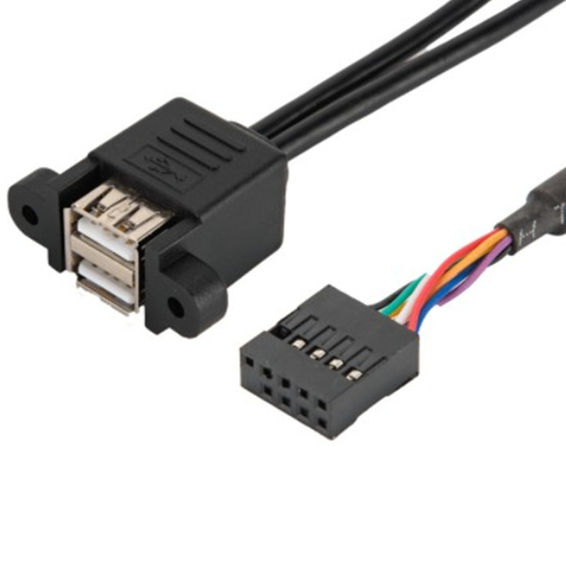 dual USB2.0 baffle line main board 9pin to USB2.0 female double-layer double port expansion line