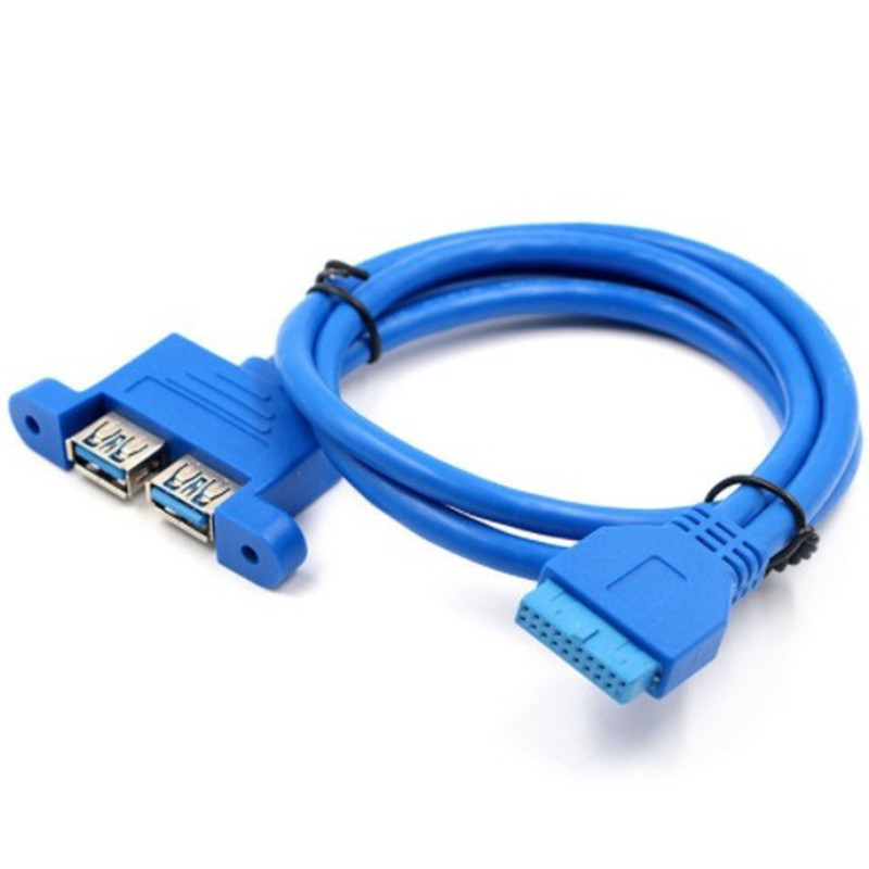Dual USB 3.0 a female pair IDC 20p cable DIY chassis data cable with screw hole to fix the panel
