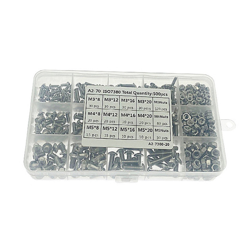 500pcsm3m5m5 boxed 304 stainless steel pan head / round head hexagon socket screw with nut combination set