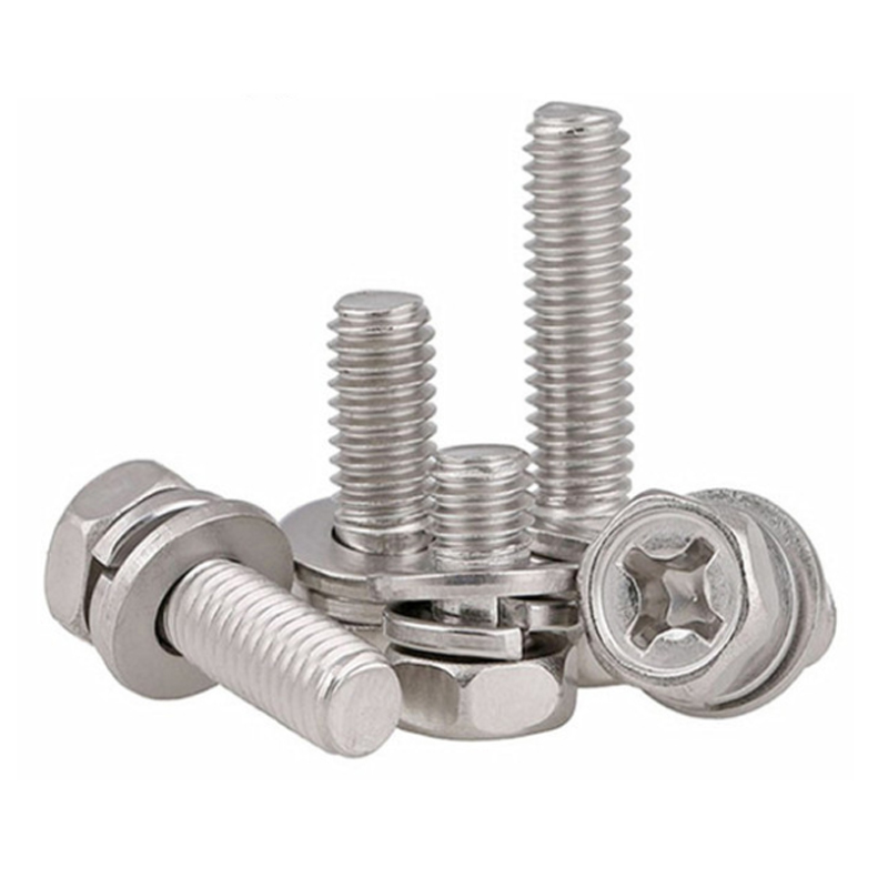 M3m4m6m8m10 stainless steel 304 cross external hexagon three combination screw recess with flat spring washer bolt