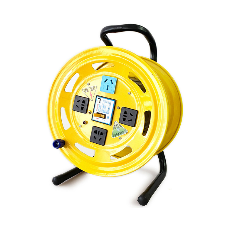 Mobile reel cable take-up with socket leakage protection take-up