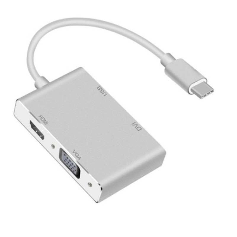 Преобразователь типа C в HDMI + VGA + DVI «четыре в одном» Кабель USB3.1 в HDMI VGA DVI